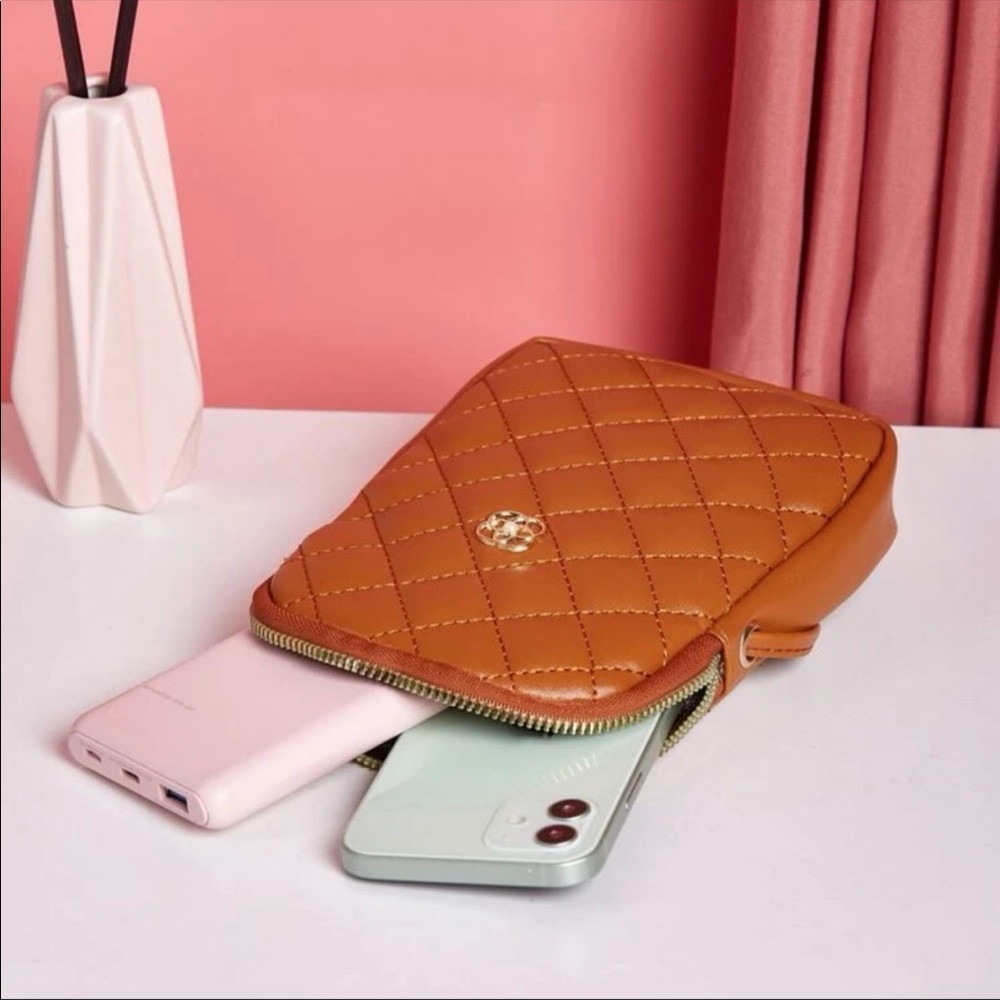 Brown Small Quilted Crossbody Bag - Picture 4 of 4